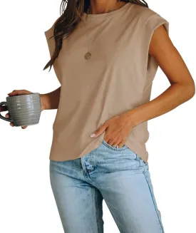 Women's Cap Sleeve Tank Top Crew Neck T Shirts Loose Fit Basic Summer Casual Tee Tops