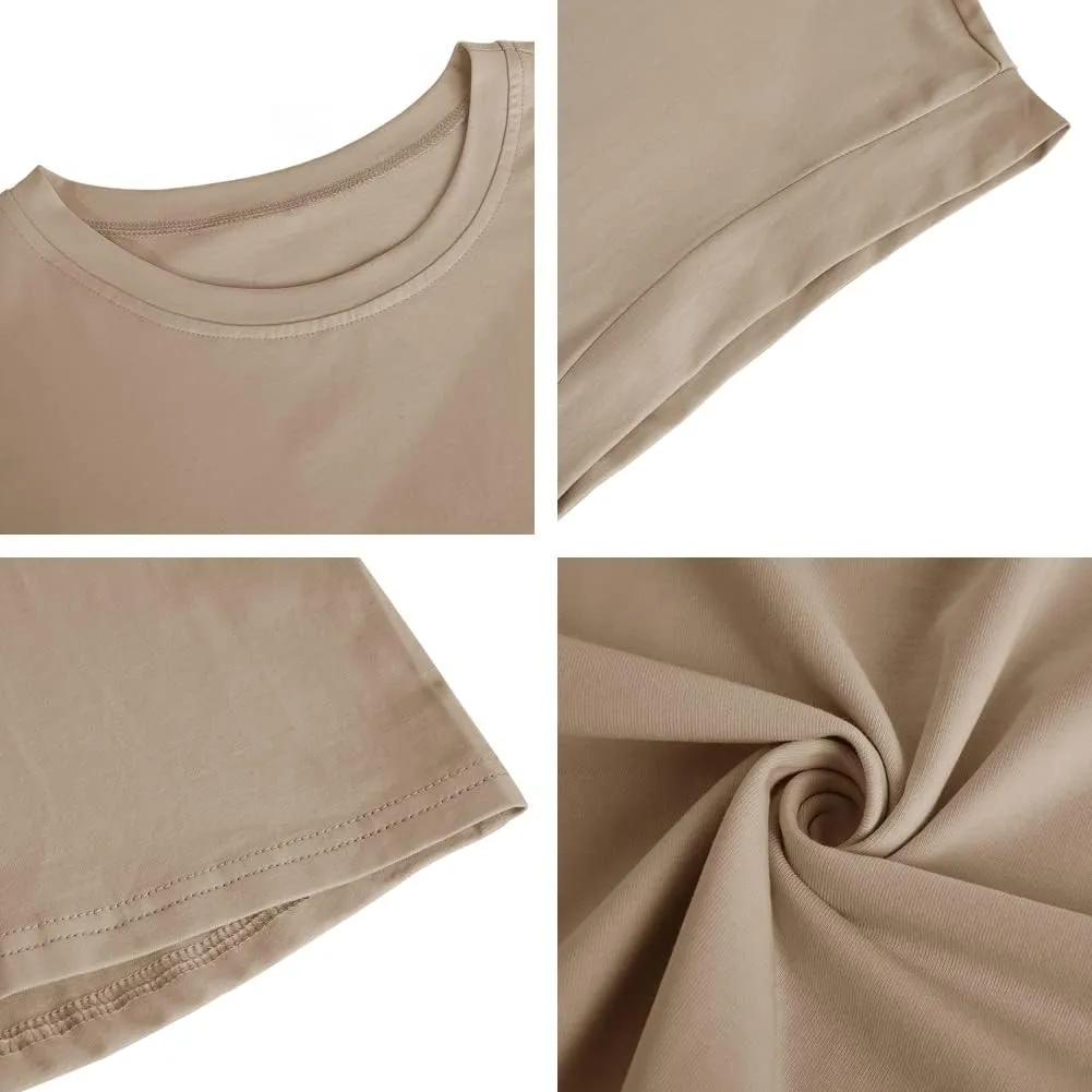 Women's Cap Sleeve Tank Top Crew Neck T Shirts Loose Fit Basic Summer Casual Tee Tops