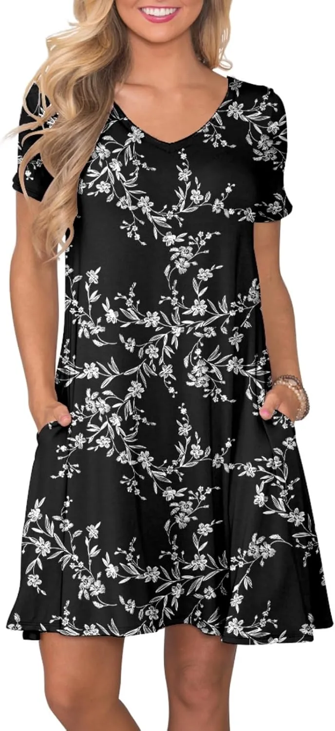 Women's Casual T Shirt Dress Summer Short Sleeve Swing Dresses with Pockets