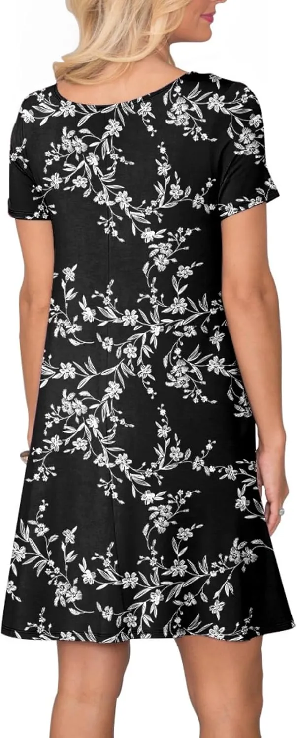Women's Casual T Shirt Dress Summer Short Sleeve Swing Dresses with Pockets