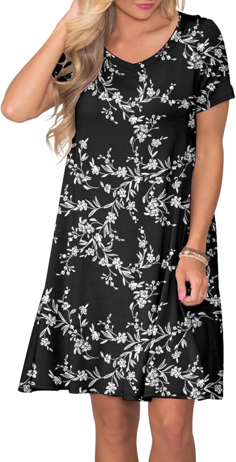 Women's Casual T Shirt Dress Summer Short Sleeve Swing Dresses with Pockets