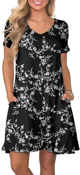Women's Casual T Shirt Dress Summer Short Sleeve Swing Dresses with Pockets