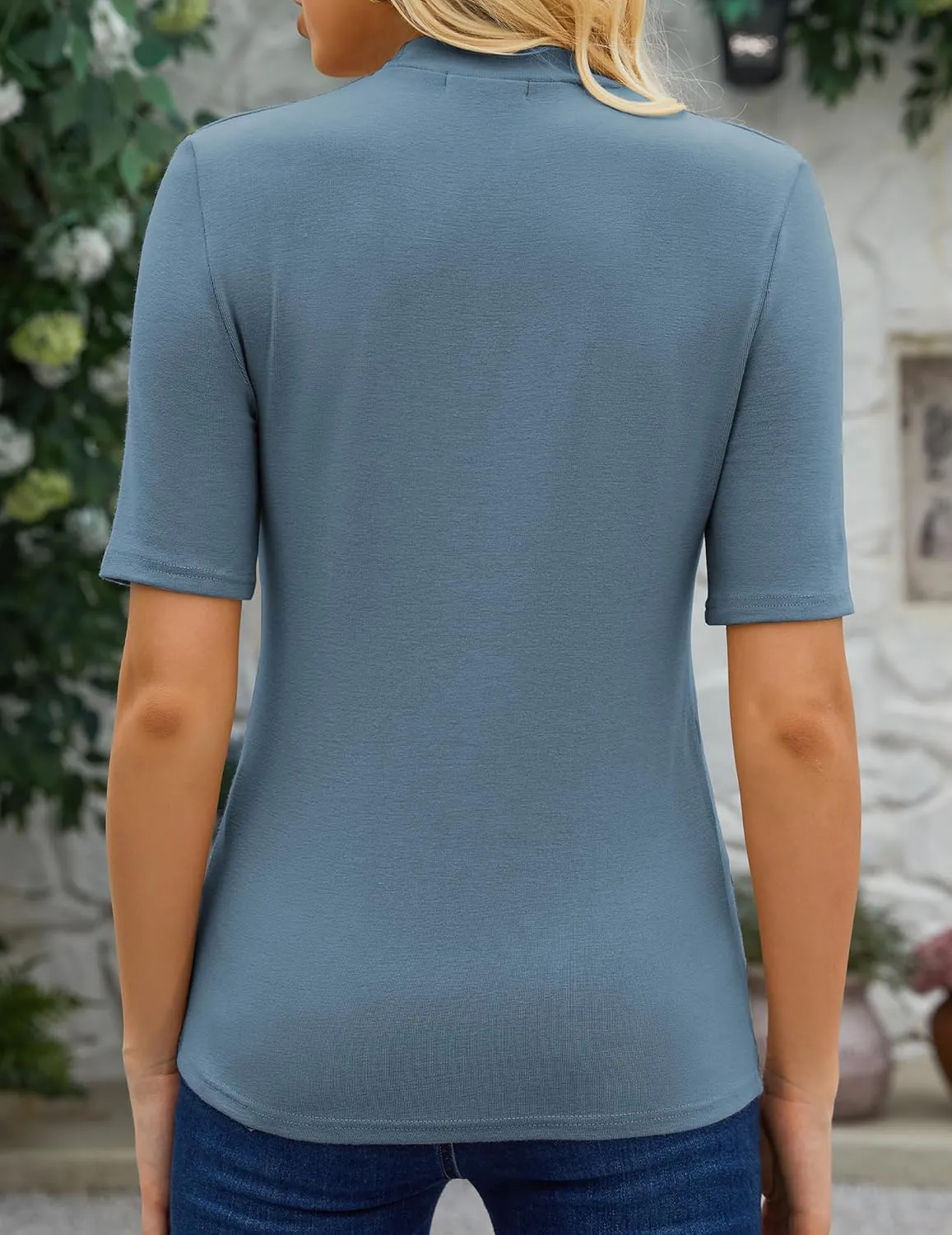Womens Mock Neck Tops Dressy Casual Half Short Sleeve Mock Turtleneck Shirts Basic Tee Tops Blouse
