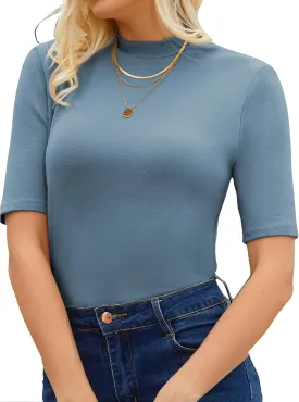 Womens Mock Neck Tops Dressy Casual Half Short Sleeve Mock Turtleneck Shirts Basic Tee Tops Blouse