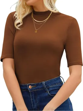 Womens Mock Neck Tops Dressy Casual Half Short Sleeve Mock Turtleneck Shirts Basic Tee Tops Blouse